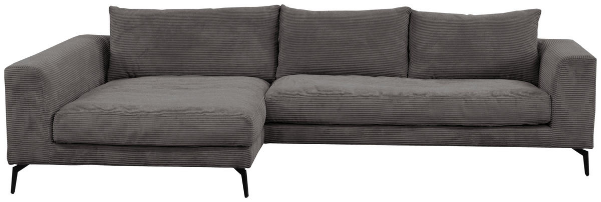 ECKSOFA in Cord Grau  - Schwarz/Grau, Design, Textil/Metall (172/313cm) - Livetastic