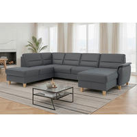 WOHNLANDSCHAFT PALMERA E in Echtleder Schwarz  - Eichefarben/Schwarz, Basics, Leder/Holz (212/308/163cm) - Sit & More