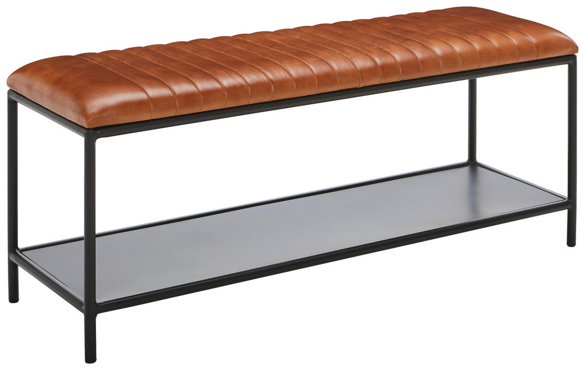 SITZBANK 110/44/35 cm Echtleder Braun, Schwarz  - Schwarz/Braun, LIFESTYLE, Leder/Metall (110/44/35cm) - Landscape