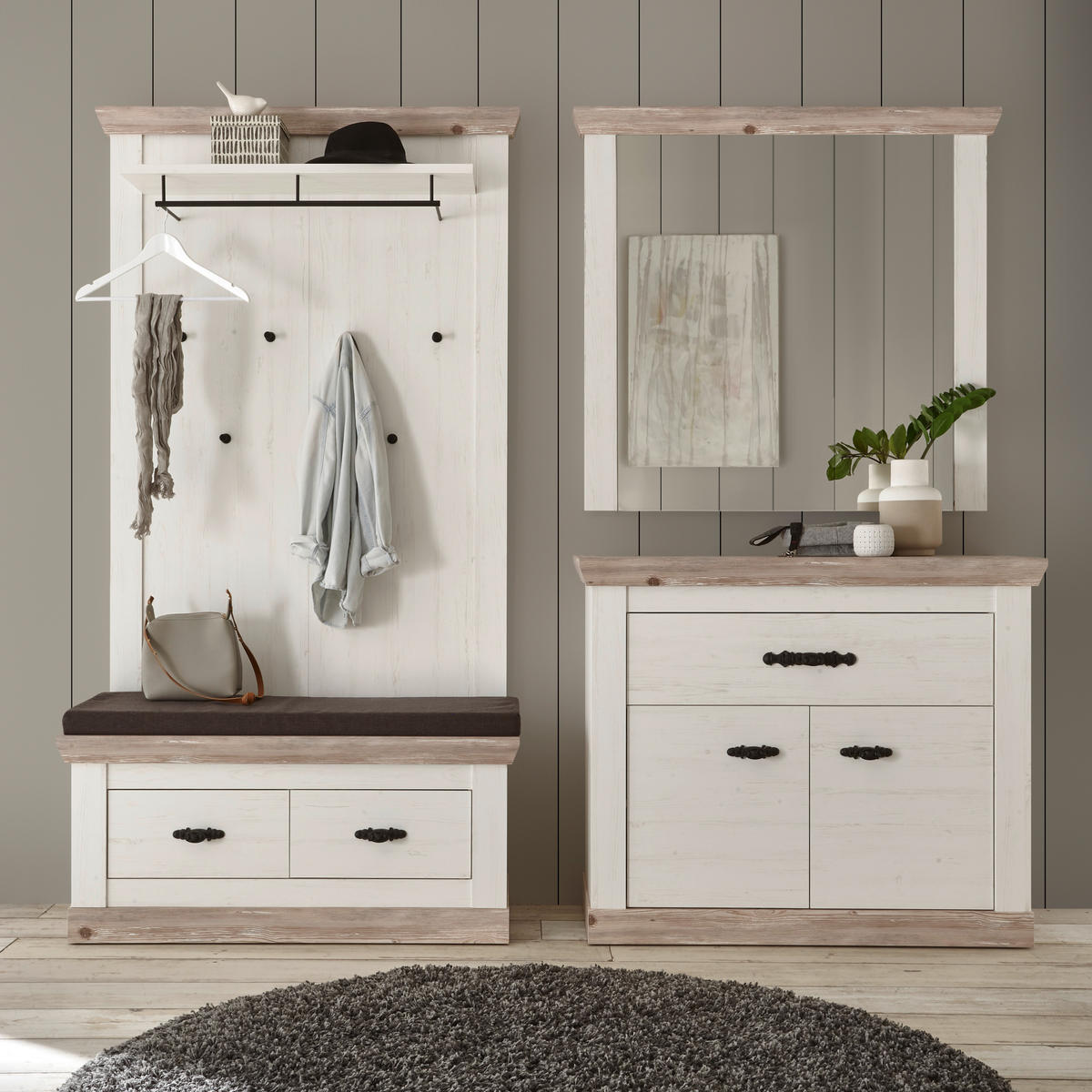 GARDEROBE 4-teilig  in 224/201/45 cm  - Hellbraun/Pinienfarben, Design, Holzwerkstoff (224/201/45cm) - MID.YOU