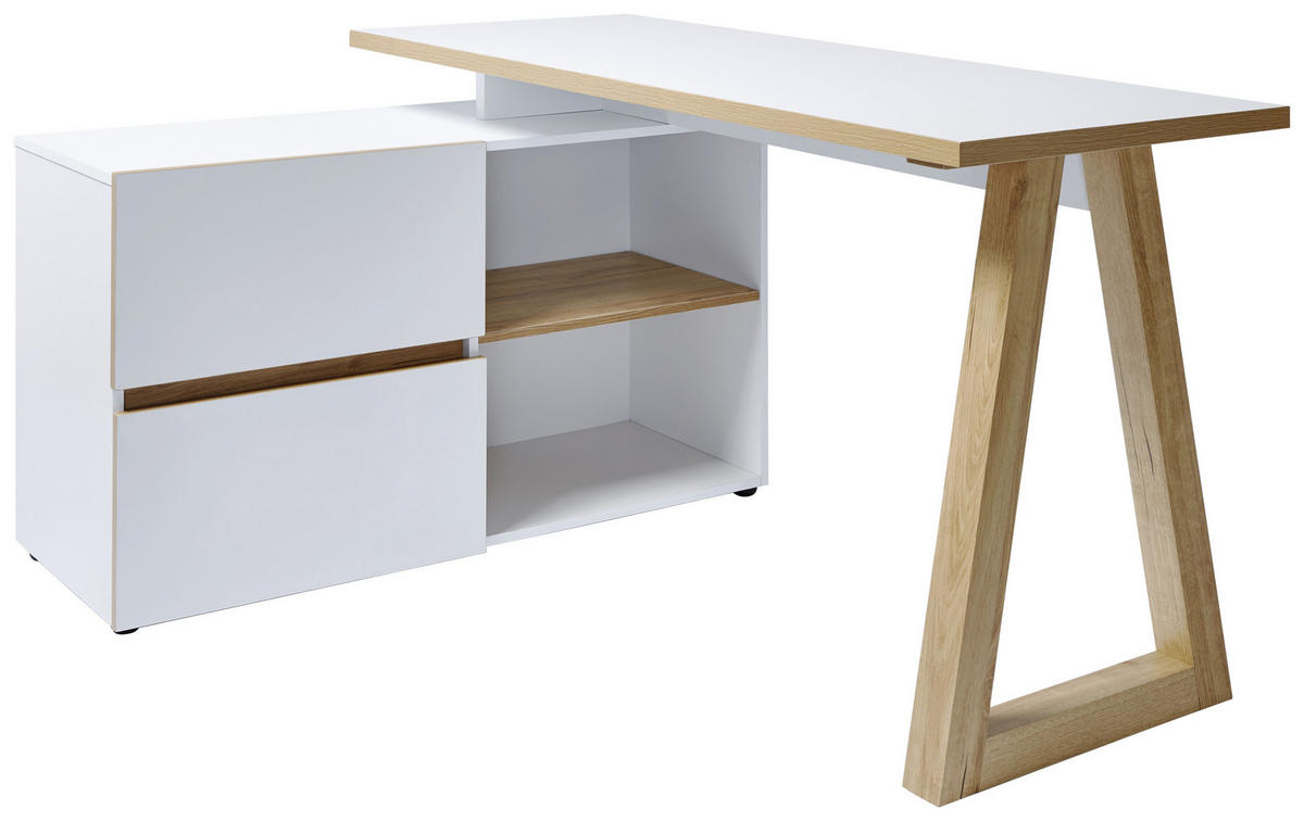 ECKSCHREIBTISCH 140/110/76 cm  in Eichefarben, Weiss  - Weiss/Eichefarben, Design, Holzwerkstoff (140/110/76cm)