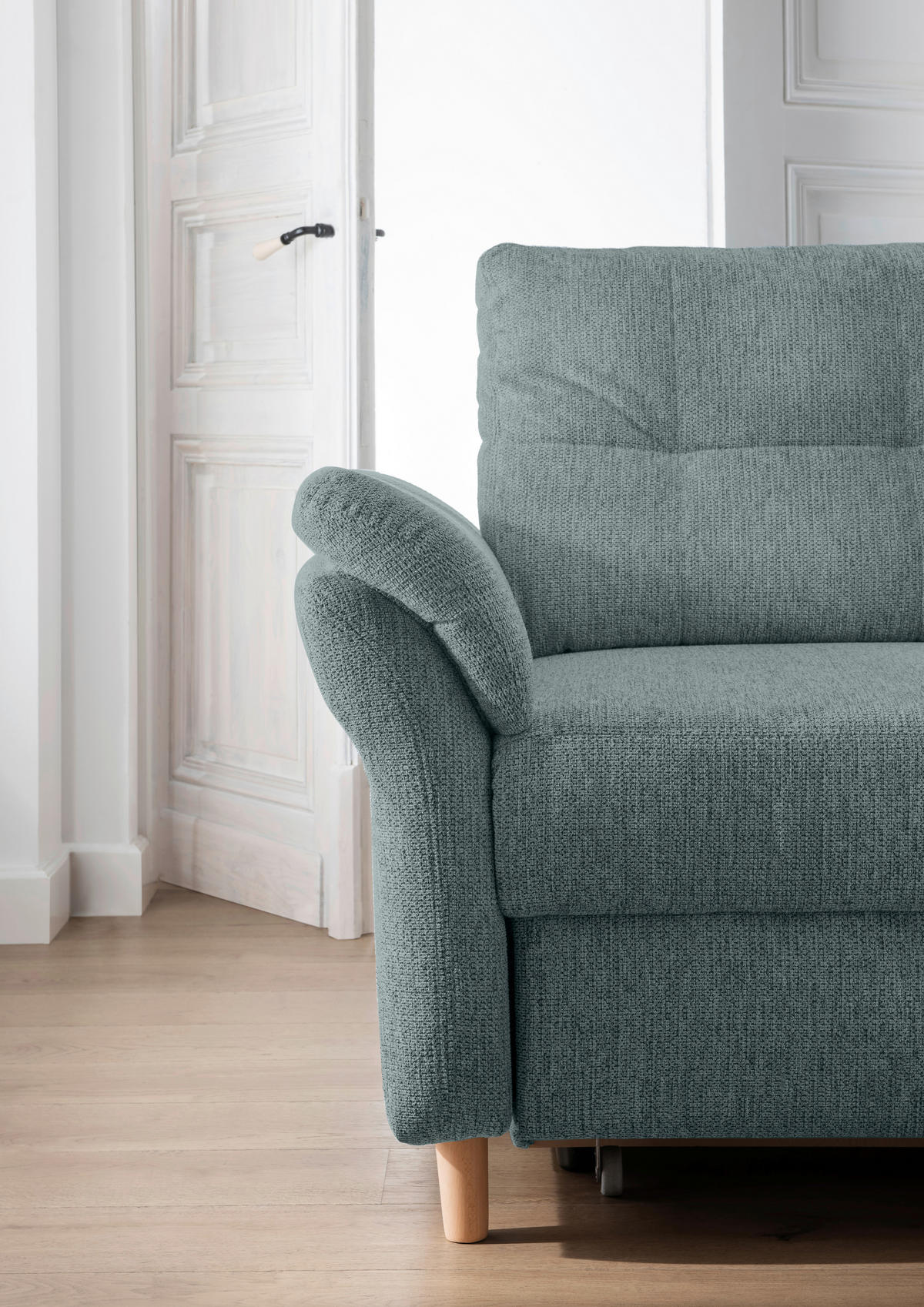 ECKSOFA in Chenille Blau  - Blau/Naturfarben, Modern, Holz/Textil (264/206cm) - Livetastic