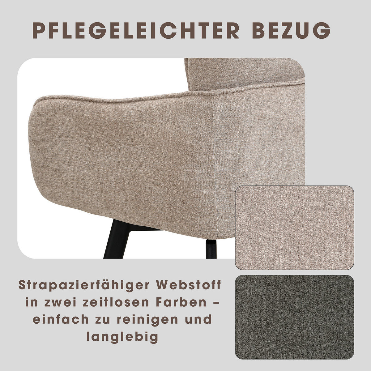 STUHL-SET Webstoff Schwarz, Taupe  - Taupe/Schwarz, MODERN, Textil/Metall (61/90/63cm) - MID.YOU