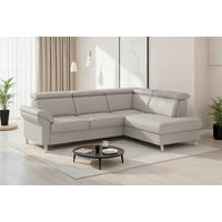 ECKSOFA 245/194 cm ARNGAST E in Echtleder Hellgrau Kopfteilverstellung  245/194 cm  - Chromfarben/Hellgrau, Basics, Leder/Textil (245/194cm) - Sit & More