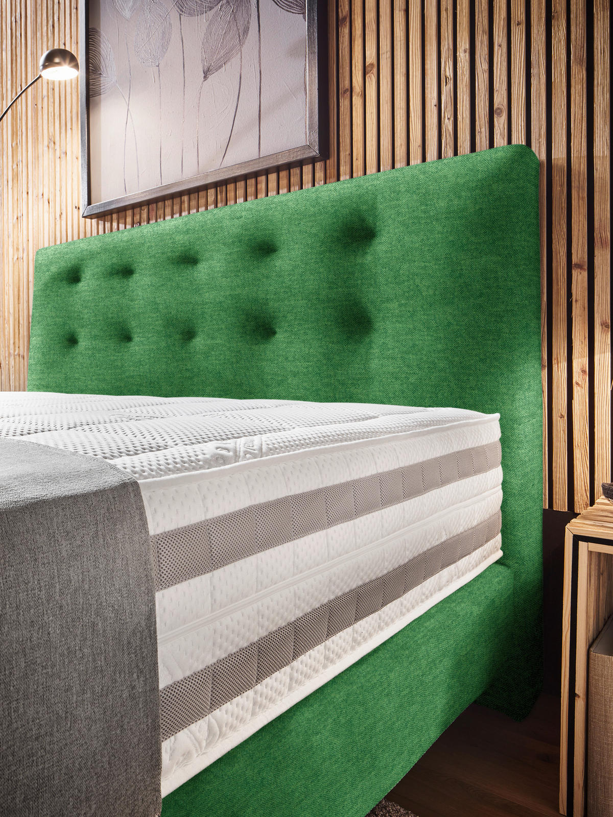 BOXSPRINGBETT 160/200 cm  in Grün  - Grün, KONVENTIONELL, Holz/Textil (160/200cm) - Dieter Knoll