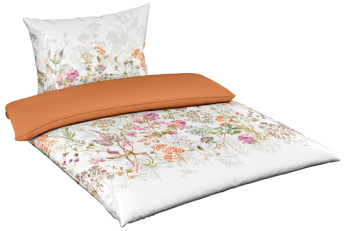 POSTELJNINA BED ART 140/200 cm mako saten krem barve, roza, bela, temno oranžna, pastelno zelena  - roza/krem barve, Konvencionalno, tekstil (140/200cm) - Fleuresse