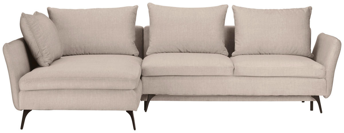 ECKSOFA inkl.Funktionen Beige Webstoff  - Beige/Schwarz, Design, Textil/Metall (182/280cm)