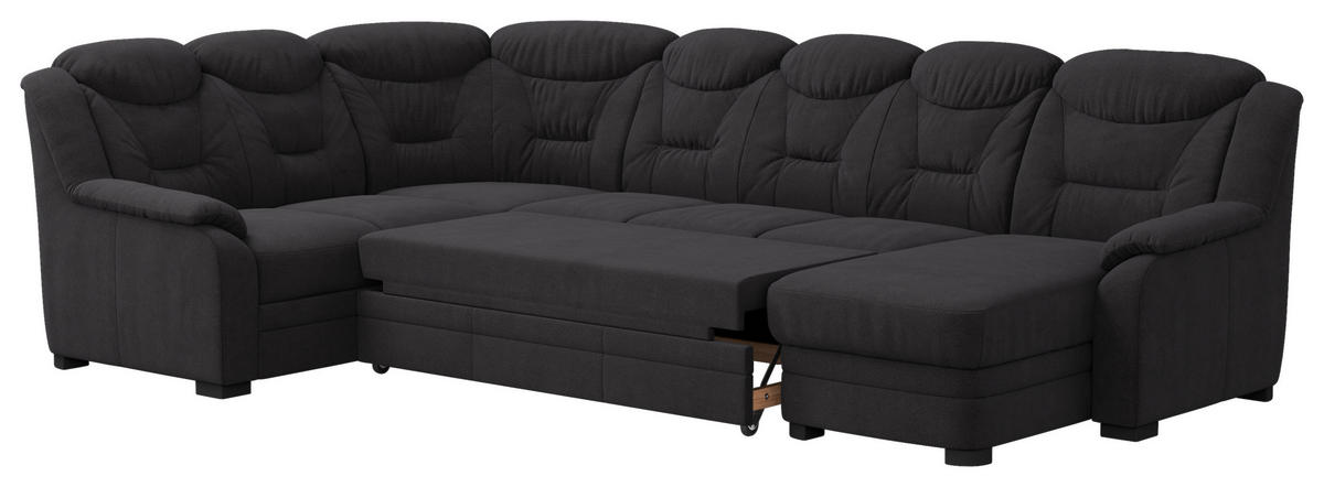 WOHNLANDSCHAFT in Chenille Schwarz  - Schwarz, Basics, Kunststoff/Textil (211/330/162cm) - MID.YOU