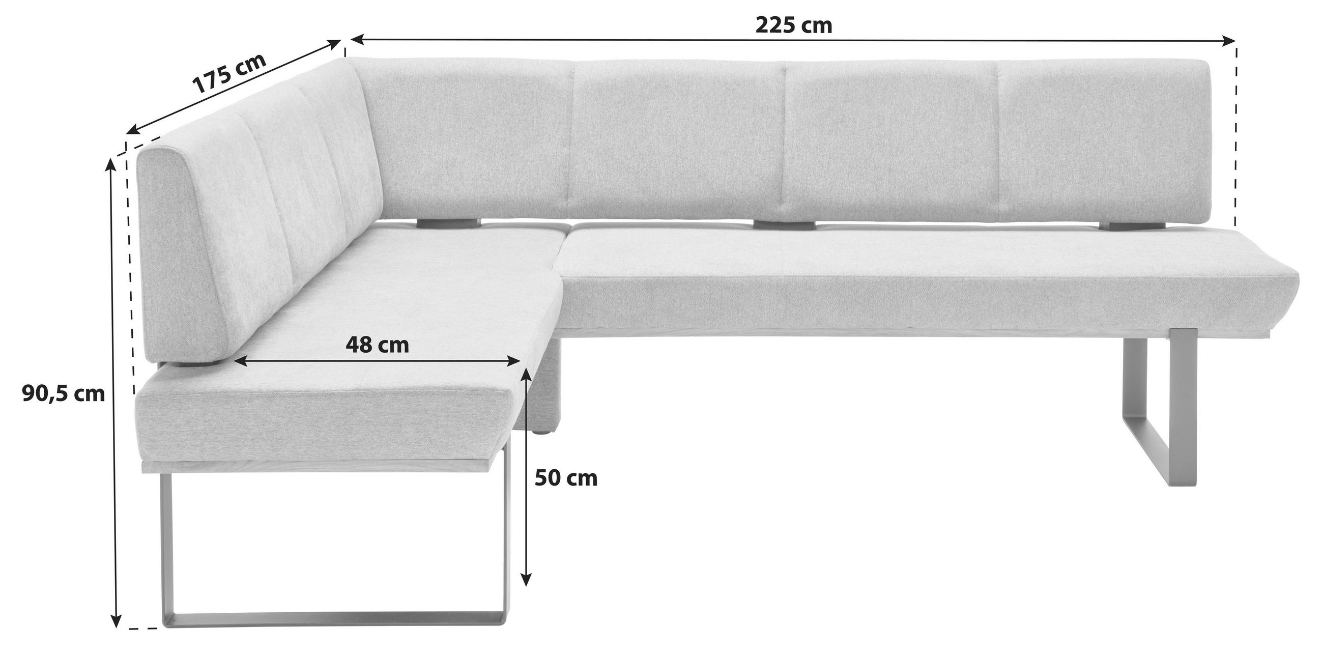 ECKBANK 175/225 cm Webstoff Grau Eiche vollmassiv   - Schwarz/Grau, MODERN, Holz/Textil (175/225cm) - Livetastic