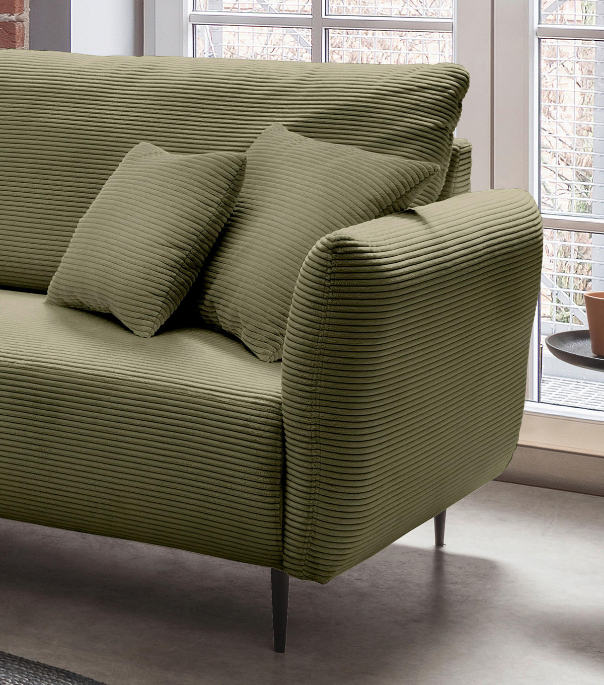 ECKSOFA in Cord Olivgrün  - Schwarz/Olivgrün, Design, Textil/Metall (294/256cm) - Livetastic
