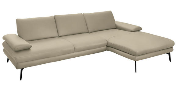 ECKSOFA in Echtleder Creme, Naturfarben 310/180 cm - Creme/Schwarz, Design, Leder/Metall (310/180cm) - Dieter Knoll