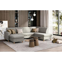 WOHNLANDSCHAFT Bouclé Hellgrau  - Buchefarben/Hellgrau, Design, Holz/Holzwerkstoff (310/160/145cm) - MID.YOU