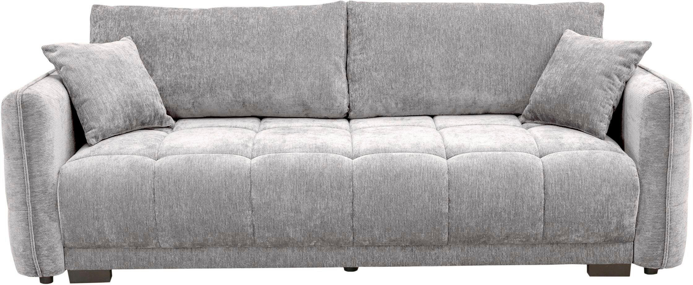 BOXSPRINGSOFA Chenille Grau  inkl. Zierkissen, Rückenkissen, Bettkasten, Schlaffunktion  - Schwarz/Grau, KONVENTIONELL, Kunststoff/Textil (235/94/103cm) - Novel