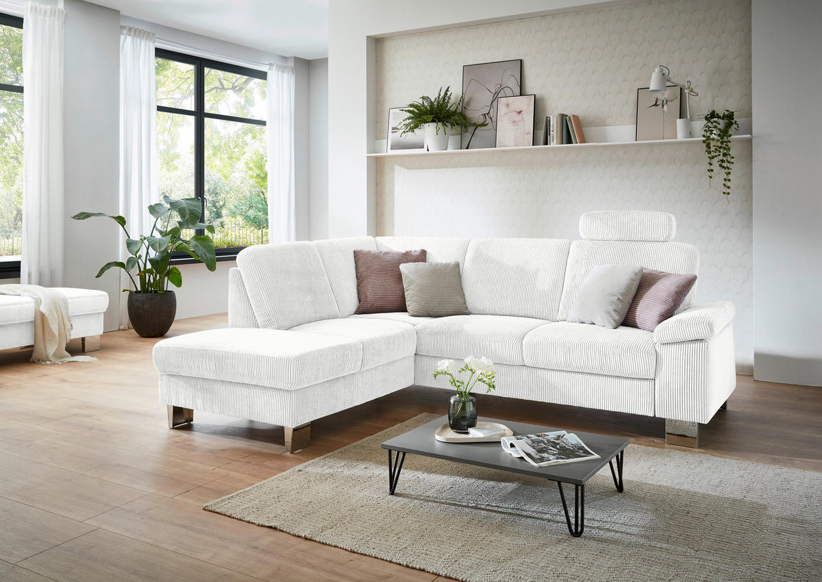 ECKSOFA in Cord Creme  - Edelstahlfarben/Creme, Konventionell, Textil/Metall (200/248cm) - Beldomo System