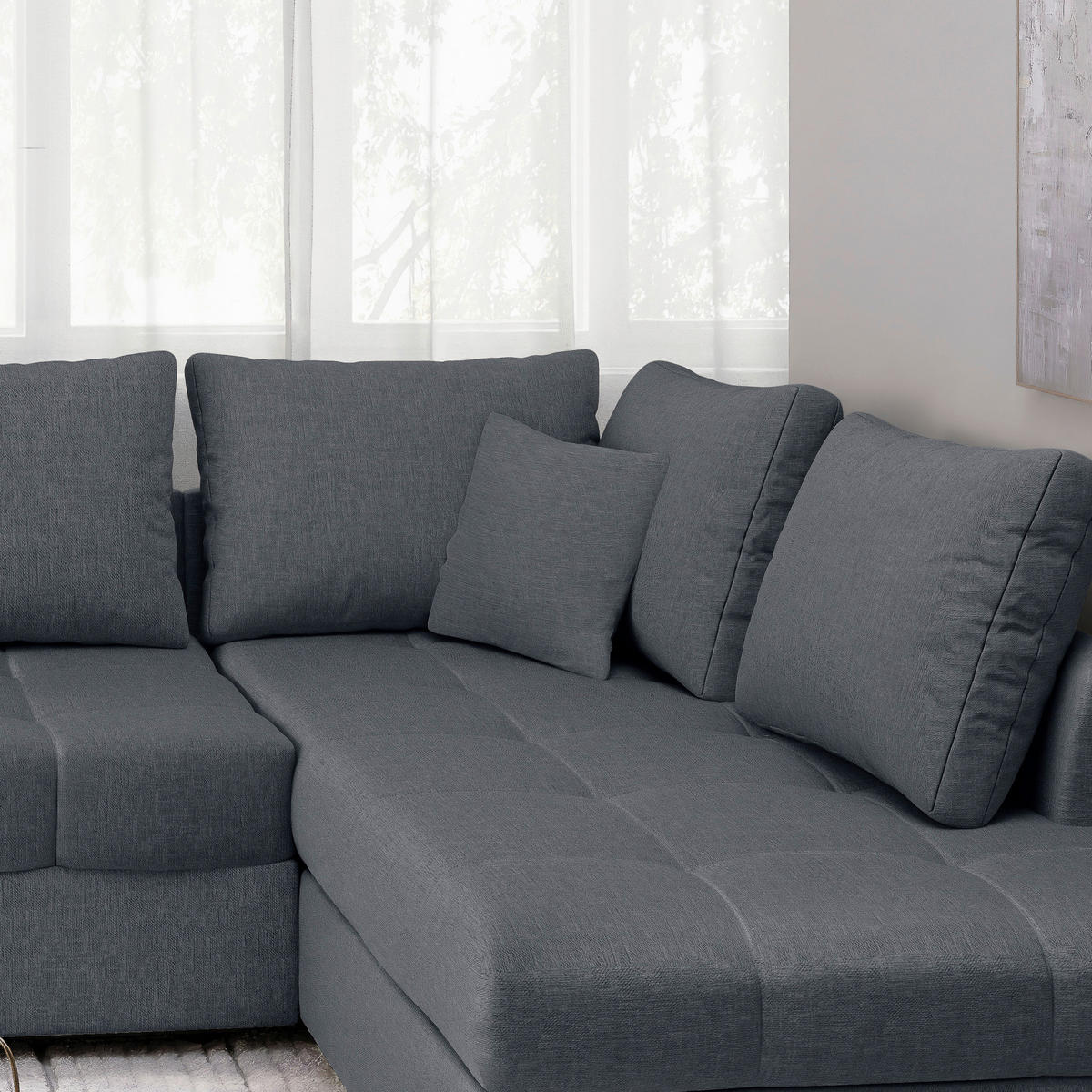 ECKSCHLAFSOFA in Anthrazit Textil   - Anthrazit/Schwarz, Modern, Holz/Textil (298/202cm) - MID.YOU