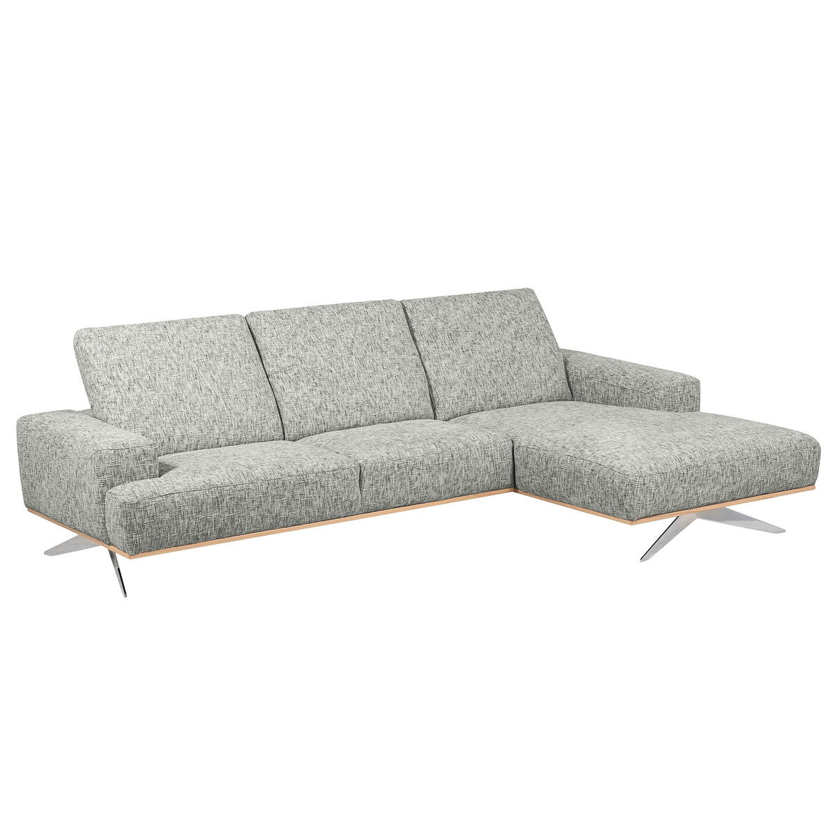 ECKSOFA PORTLAND Grau Struktur Kopfteilverstellung  - Chromfarben/Naturfarben, Design, Holz/Textil (295/187cm) - Livetastic