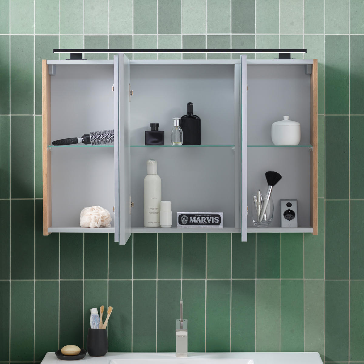 BADEZIMMER 3-teilig  in 102 cm  - Eiche dunkel/Weiss, Design, Glas/Keramik (102cm) - Novel