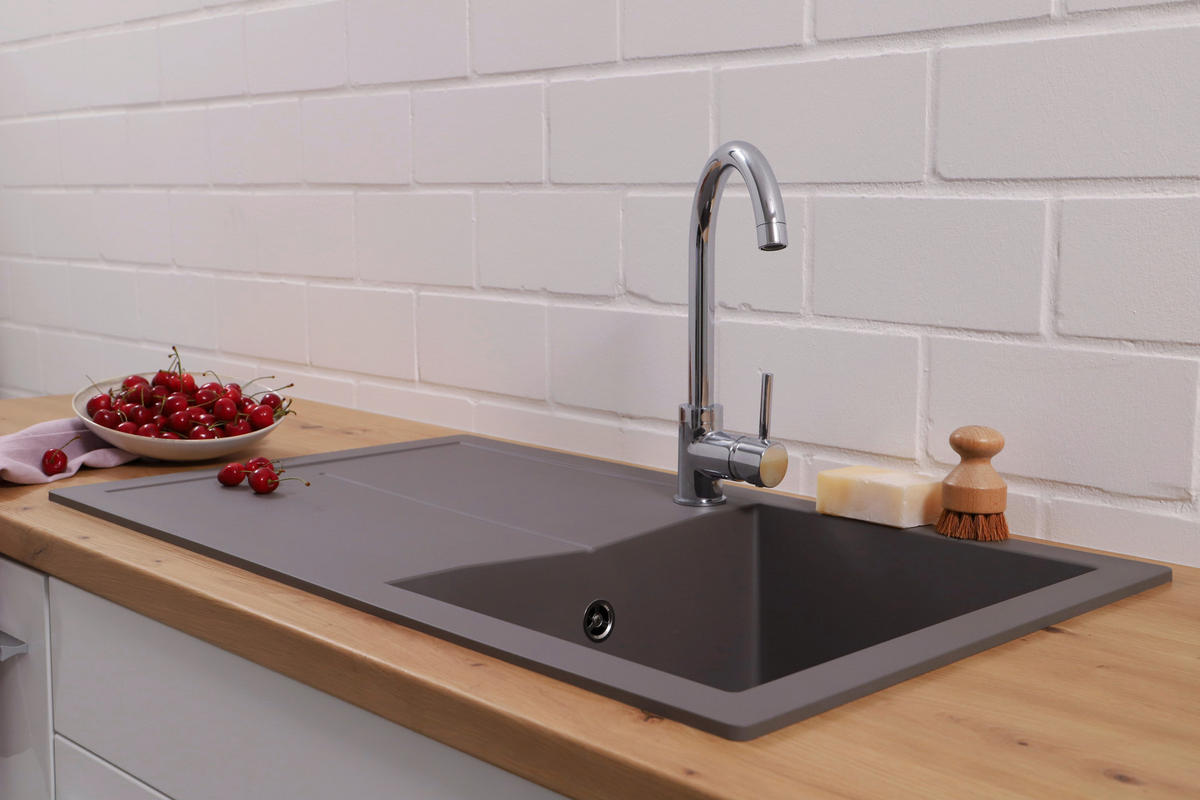 SPÜLE 17501000860500701-83  - Grau, Basics, Glas/Kunststoff (86/21,4/50cm) - Respekta