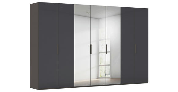 DREHTÜRENSCHRANK 350/235/61 cm,  in Graphitfarben, 7-türig  - Graphitfarben, Basics, Glas/Holzwerkstoff (350/235/61cm) - Novel
