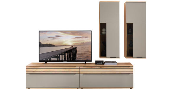 WOHNWAND  in Grau, Buchefarben  270/215/45 cm  - Buchefarben/Schwarz, KONVENTIONELL, Glas/Holzwerkstoff (270/215/45cm) - Venda