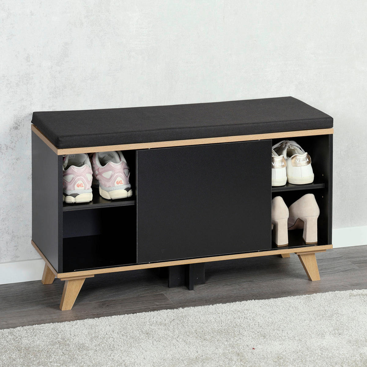 SCHUHSCHRANK  in 77/48/30 cm  - Eichefarben/Schwarz, Design, Holzwerkstoff/Textil (77/48/30cm) - Kesper