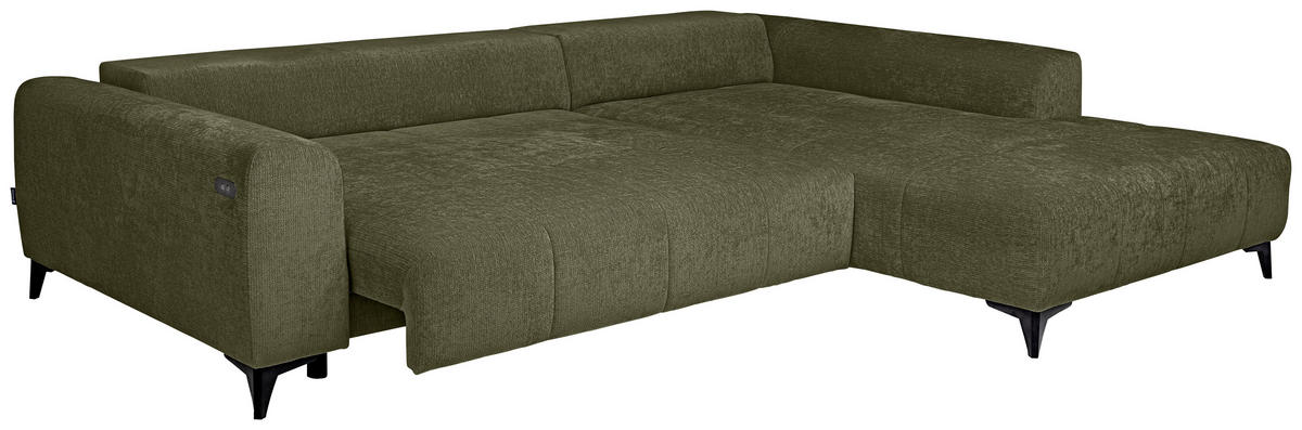 HÖRNSOFFA i chenille olivgrön  - olivgrön/svart, Klassisk, textil/plast (279/222cm) - MID.YOU