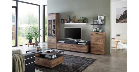 WOHNWAND  in Eichefarben, Dunkelgrau  320/206/50 cm  - Eichefarben/Dunkelgrau, KONVENTIONELL, Glas/Holzwerkstoff (320/206/50cm) - Cantus