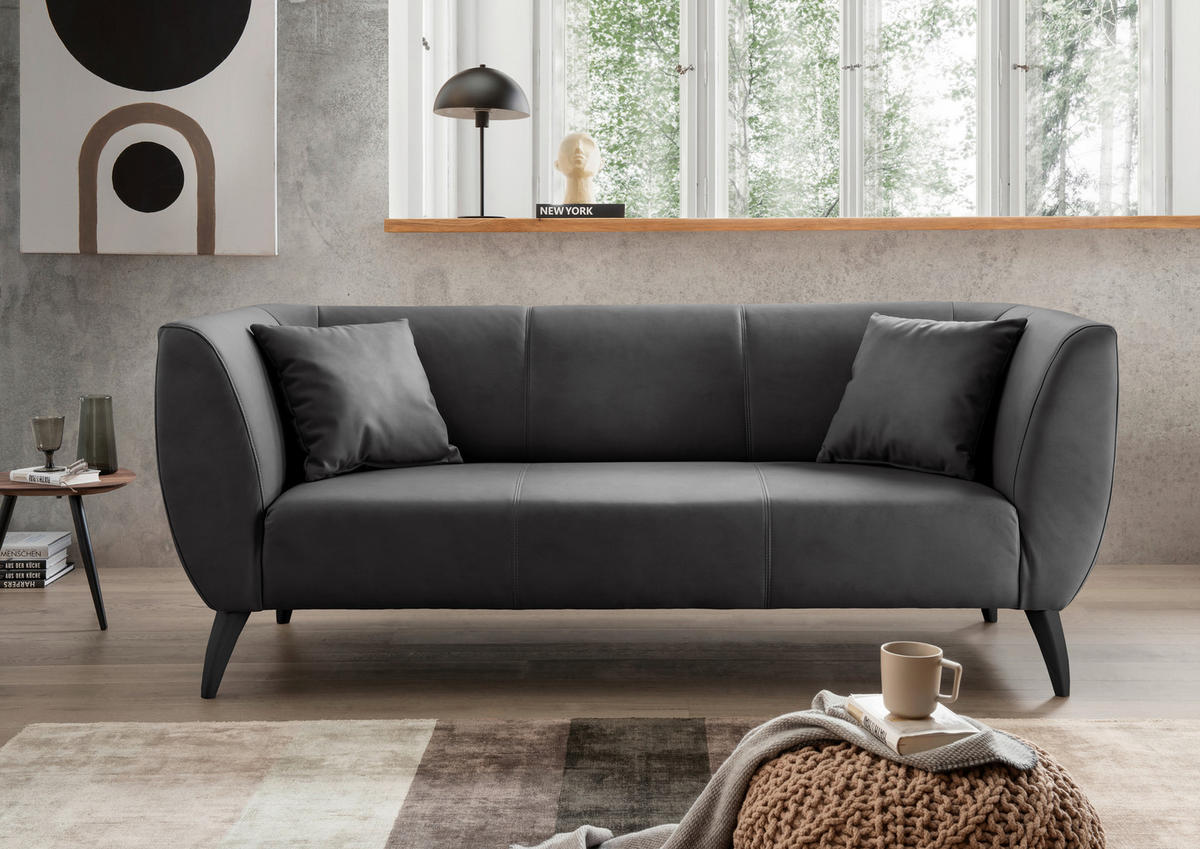 3-SITZER-SOFA in Lederlook Schwarz  - Schwarz, Modern, Holz/Textil (208/83/88cm) - Livetastic