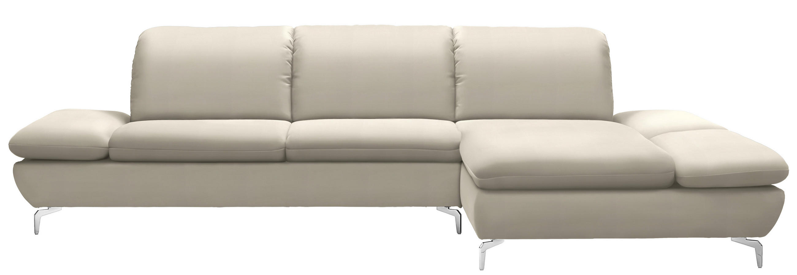 ECKSOFA in Echtleder Hellgrau  - Silberfarben/Hellgrau, Design, Leder/Metall (315/200cm) - Chilliano