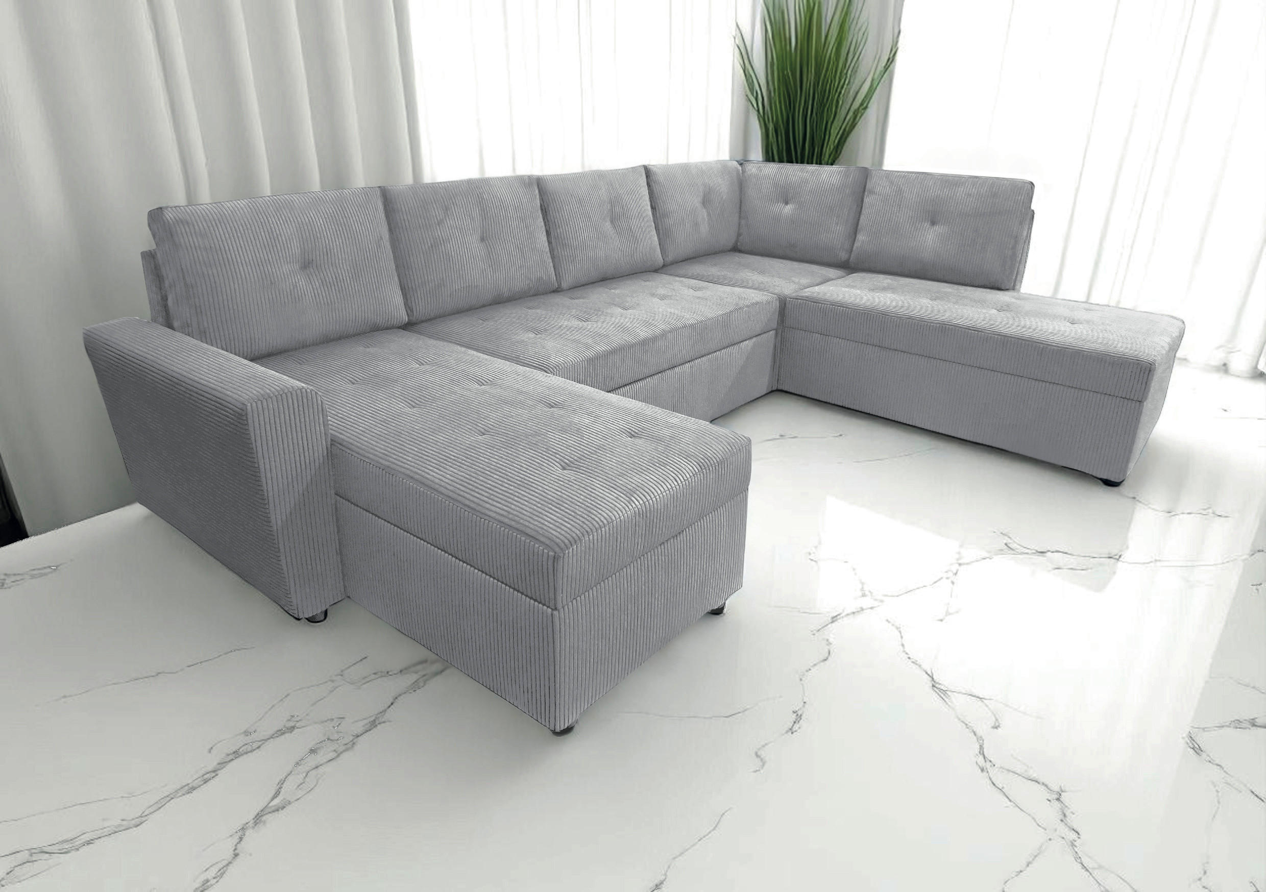 WOHNLANDSCHAFT  in Cord Hellgrau  - Hellgrau/Schwarz, Design, Kunststoff/Textil (155/297/212cm) - MID.YOU