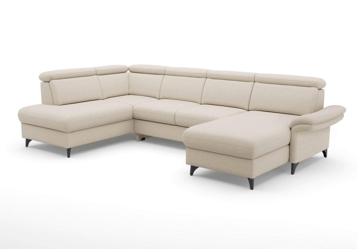 WOHNLANDSCHAFT GLENDALE E in Flachgewebe Creme  - Creme/Schwarz, KONVENTIONELL, Textil/Metall (193/321/166cm) - Sit & More