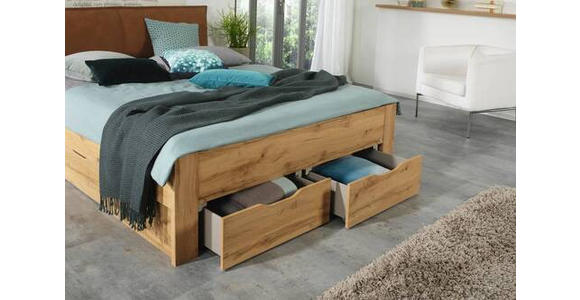 STAURAUMBETT 140/200 cm in Eichefarben - Eichefarben/Rostfarben, Design, Holzwerkstoff/Textil (140/200cm) - Xora