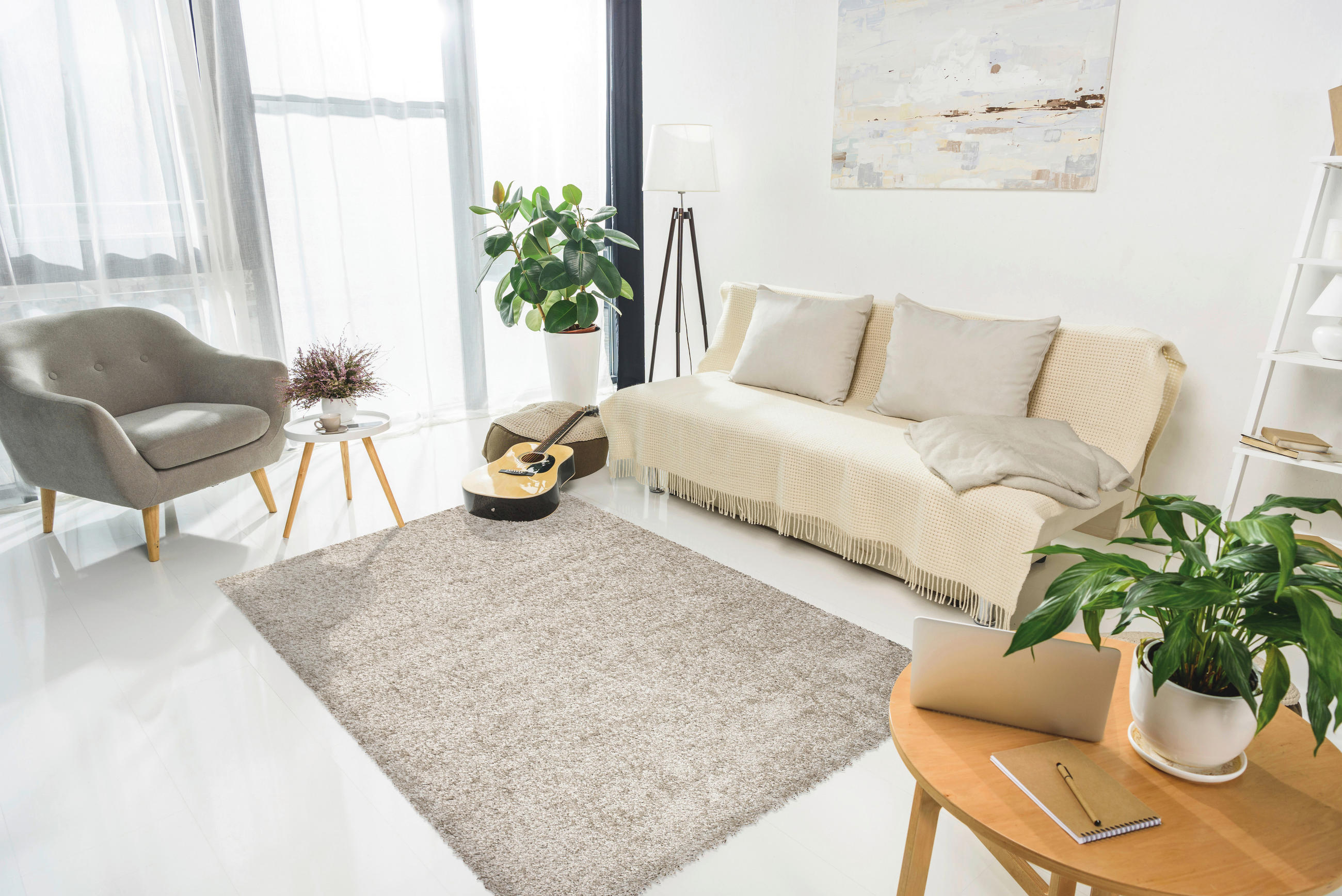 Thumbnail - Novel Shaggy Arya, Beige, Textil, Uni, rechteckig, 120x170 cm, Teppiche & Böden, Teppiche, Hochflorteppiche & Shaggys