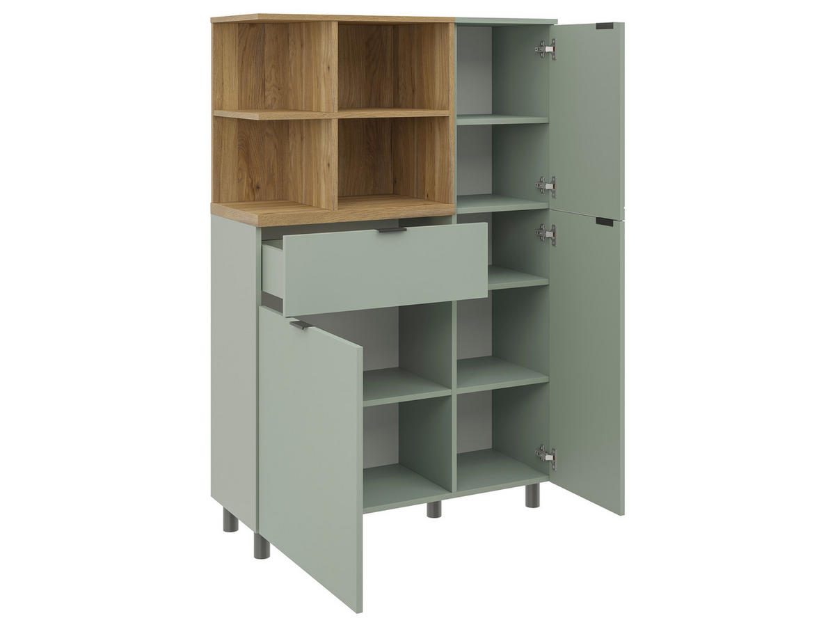 HIGHBOARD Eichefarben, Salbeigrün  95,3/146,2/37 cm  - Eichefarben/Salbeigrün, Modern, Holzwerkstoff/Metall (95,3/146,2/37cm) - Carryhome