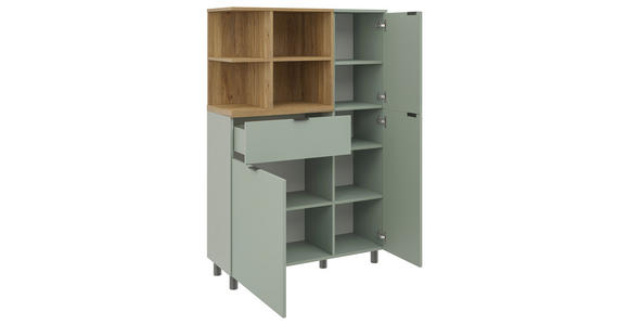 HIGHBOARD Eichefarben, Salbeigrün  95,3/146,2/37 cm  - Eichefarben/Salbeigrün, MODERN, Holzwerkstoff/Metall (95,3/146,2/37cm) - Carryhome
