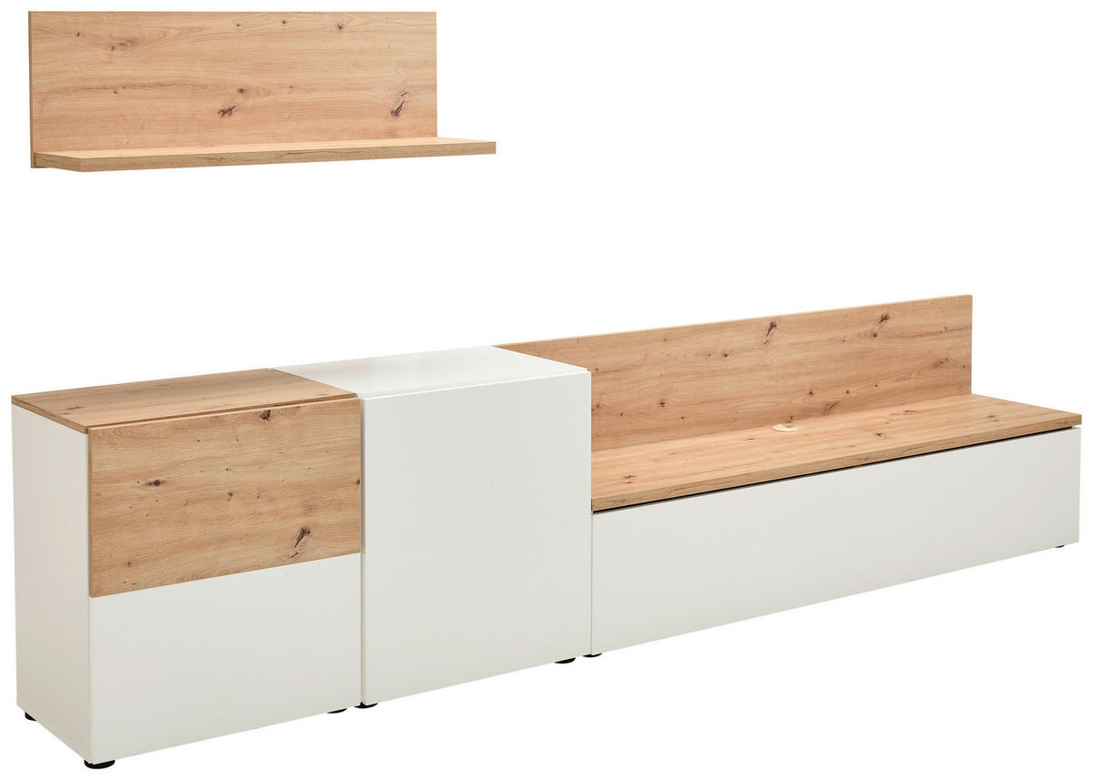 WOHNWAND 4-teilig  in Weiß, Eiche Artisan  295/65/42 cm  - Schwarz/Weiß, MODERN, Holzwerkstoff/Kunststoff (295/65/42cm) - Carryhome