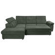 ECKSOFA Dunkelgrün Flachgewebe Bettkasten, Schlaffunktion, Rücken echt, Liegefläche im Originalstoff  - Dunkelgrün/Schwarz, KONVENTIONELL, Kunststoff/Textil (235/280cm) - Carryhome