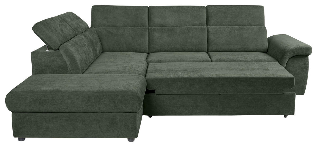 ECKSOFA Dunkelgrün Flachgewebe  - Dunkelgrün/Schwarz, KONVENTIONELL, Kunststoff/Textil (235/280cm) - Carryhome
