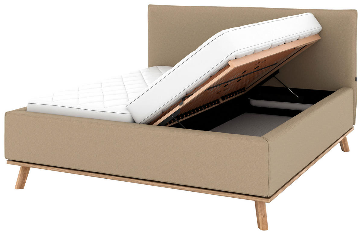 POLSTERBETT Matratze, Lattenrost, Bettkasten 160/200 cm  in Beige  - Eichefarben/Beige, Design, Holz/Textil (160/200cm) - Musterring