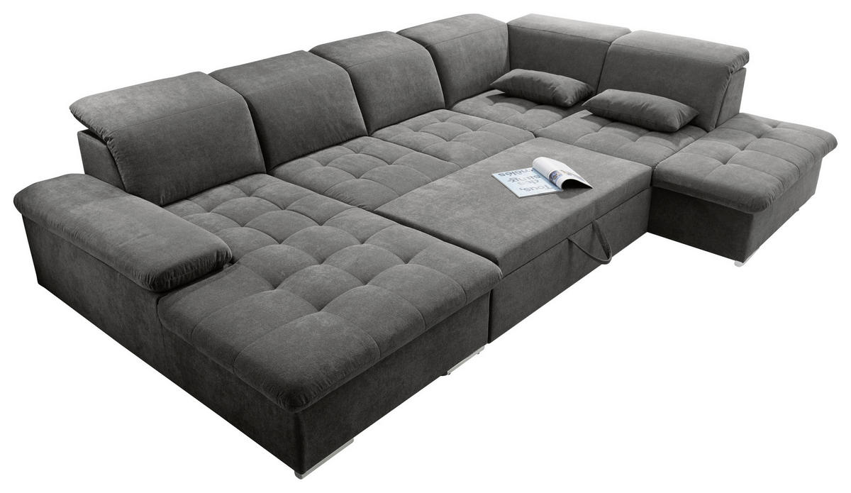 WOHNLANDSCHAFT in Mikrovelours Dunkelgrau  - Dunkelgrau/Silberfarben, Konventionell, Kunststoff/Textil (188/340/240cm) - MID.YOU