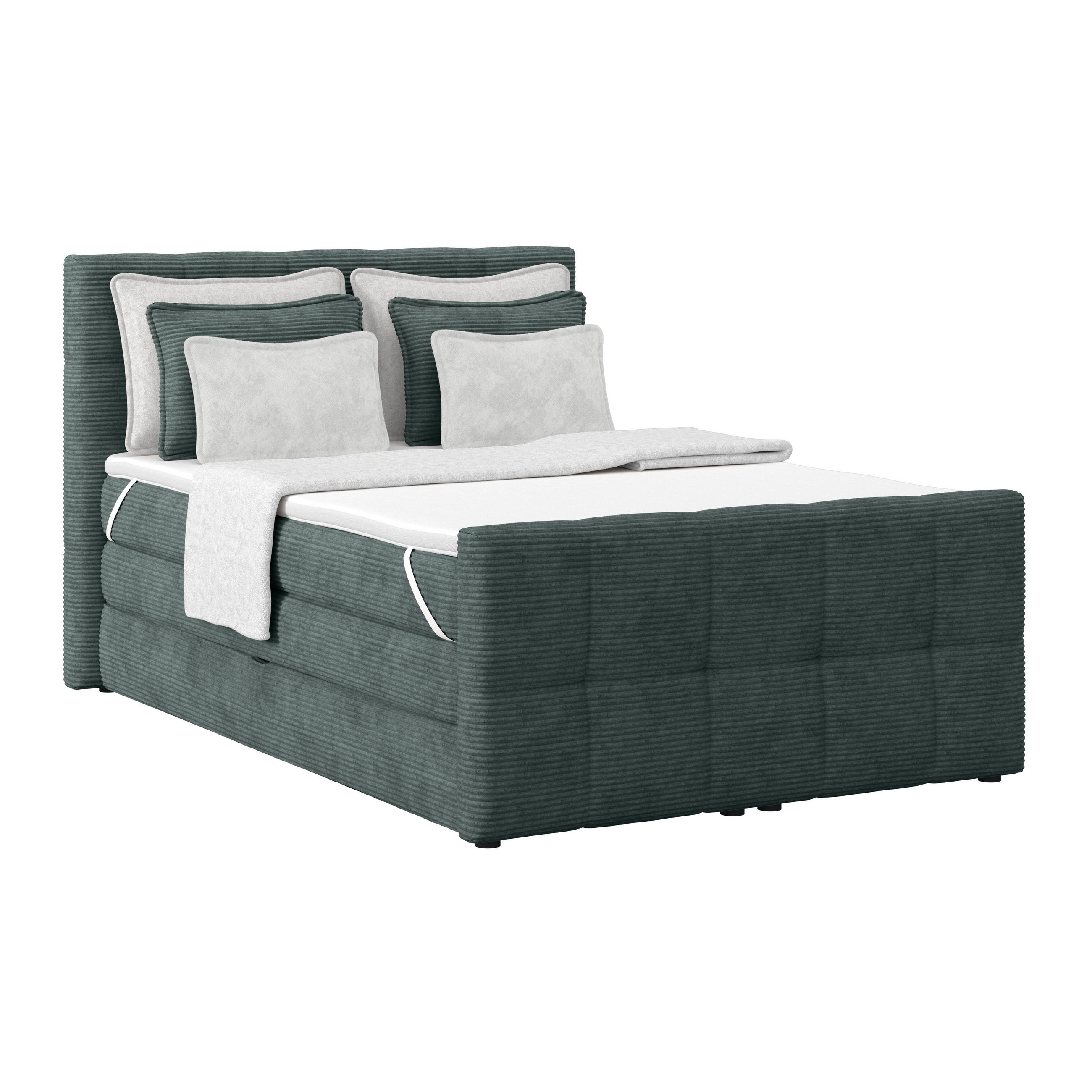 BOXSPRINGBETT 140/200 cm,  in Blaugrau, gepolstertes Kopfteil, Bettkasten, Topper, Matratzen, H4 + H4 = sehr fest  - Blaugrau, KONVENTIONELL, Holz/Holzwerkstoff (140/200cm)