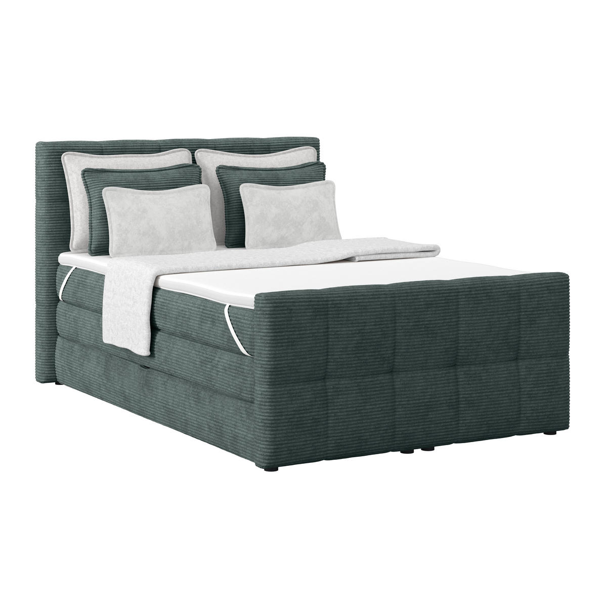 BOXSPRINGBETT 140/200 cm,  in Blaugrau, gepolstertes Kopfteil, Bettkasten, Topper, Matratzen, H4 + H4 = sehr fest  - Blaugrau, KONVENTIONELL, Holz/Holzwerkstoff (140/200cm)