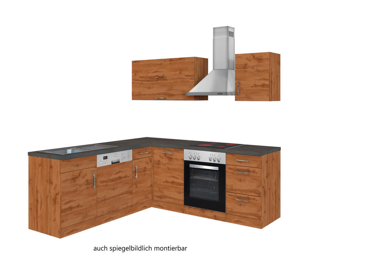ECKKÜCHE 210/210 cm  in Schieferfarben, Eiche Wotan  - Chromfarben/Schieferfarben, Modern, Holzwerkstoff/Metall (210/210cm) - Held