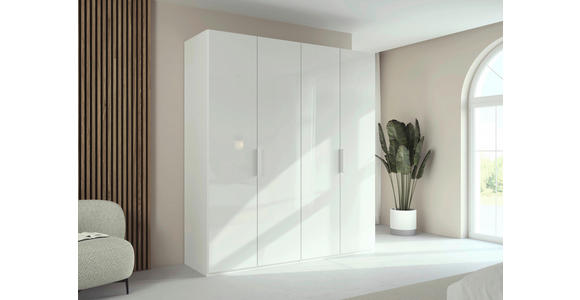 DREHTÜRENSCHRANK 201/235/61 cm,  in Weiß, 4-türig  - Weiß, Basics, Glas/Holzwerkstoff (201/235/61cm) - Novel
