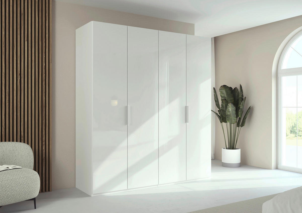 DREHTÜRENSCHRANK 201/235/61 cm,  in Weiß, 4-türig  - Weiß, Basics, Glas/Holzwerkstoff (201/235/61cm) - Novel