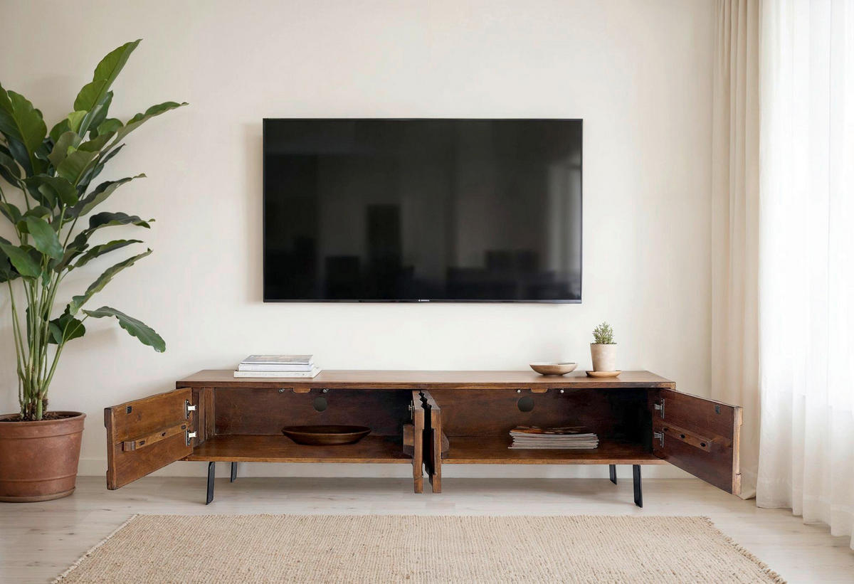 TV-BÄNK  i 160/40/35 cm  - sheshamfärgad/svart, Natur, metall/trä (160/40/35cm) - Livetastic