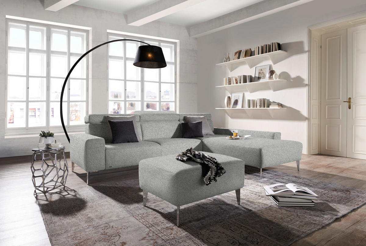 ECKSOFA  in Mikrovelours Naturfarben  288/205 cm  - Alufarben/Naturfarben, Design, Textil (288/205cm) - Sedda