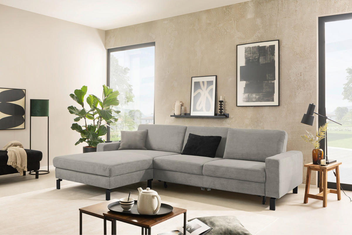 ECKSOFA in Cord Sandfarben  - Sandfarben/Schwarz, Design, Textil/Metall (185/298cm) - Pure Home Lifestyle