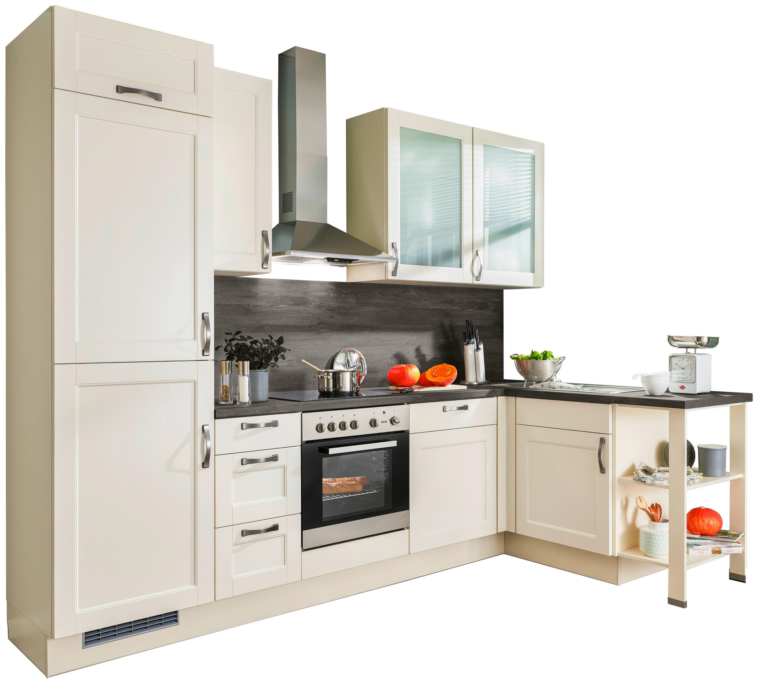 ECKKÜCHE 285/163 cm  in Magnolie  - Edelstahlfarben/Magnolie, KONVENTIONELL, Glas/Holzwerkstoff (285/163cm) - Xora