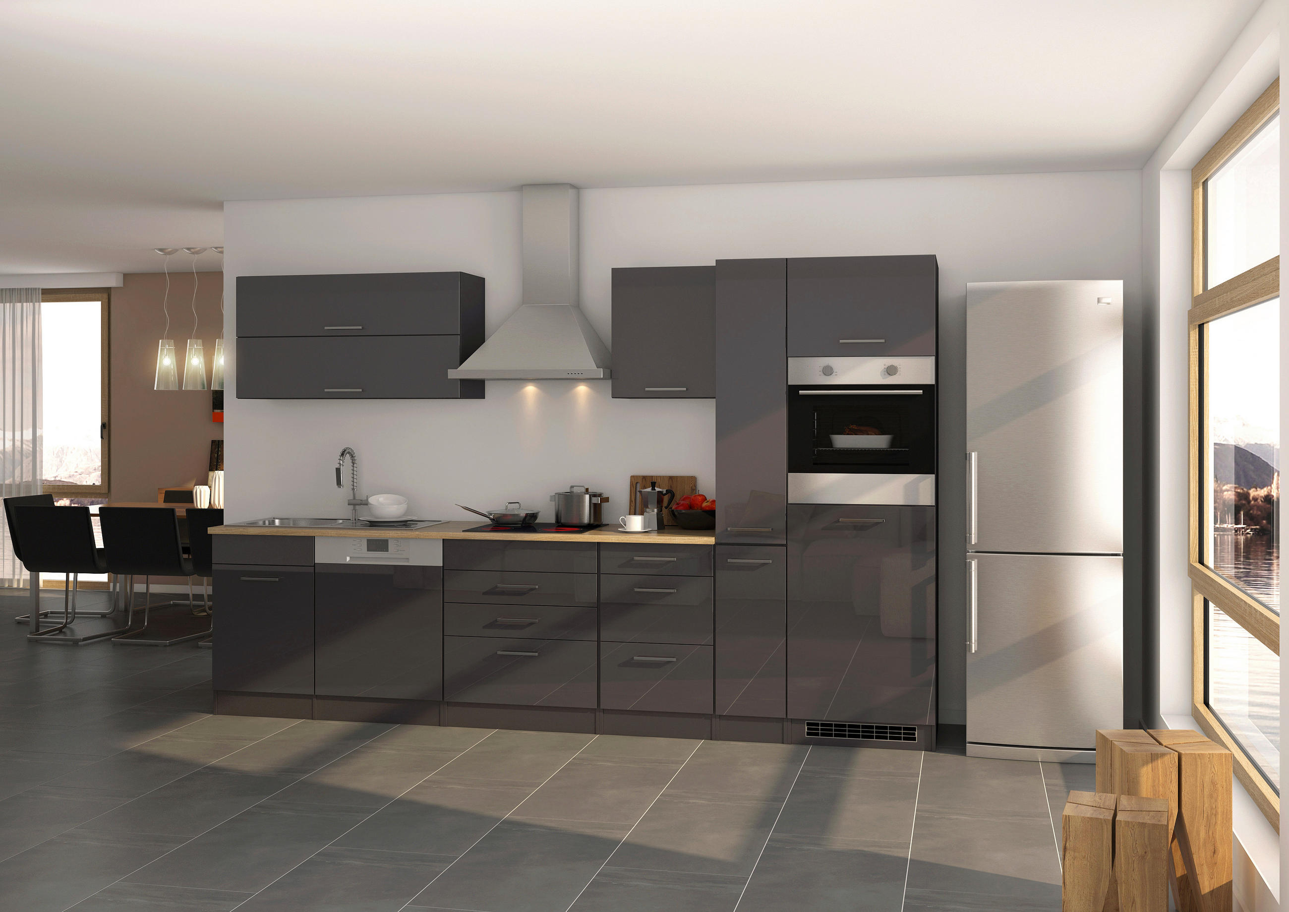 Küchenblock Mailand Gsp B: 330cm Anthrazit